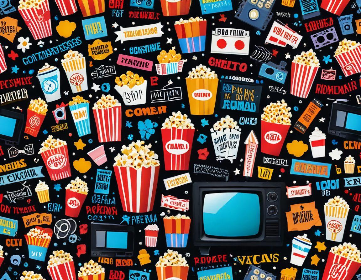 A vibrant collage showcasing a variety of movie genres, including action, romance, and sci-fi, with a central screen displaying an iconic film scene. Surrounding the screen are popcorn, a remote control, and colorful streaming icons to symbolize free online access. The background is filled with subtle hints of classic film reels and digital devices, creating an inviting atmosphere for movie lovers. Playful and modern design. vibrant colors. 3D.